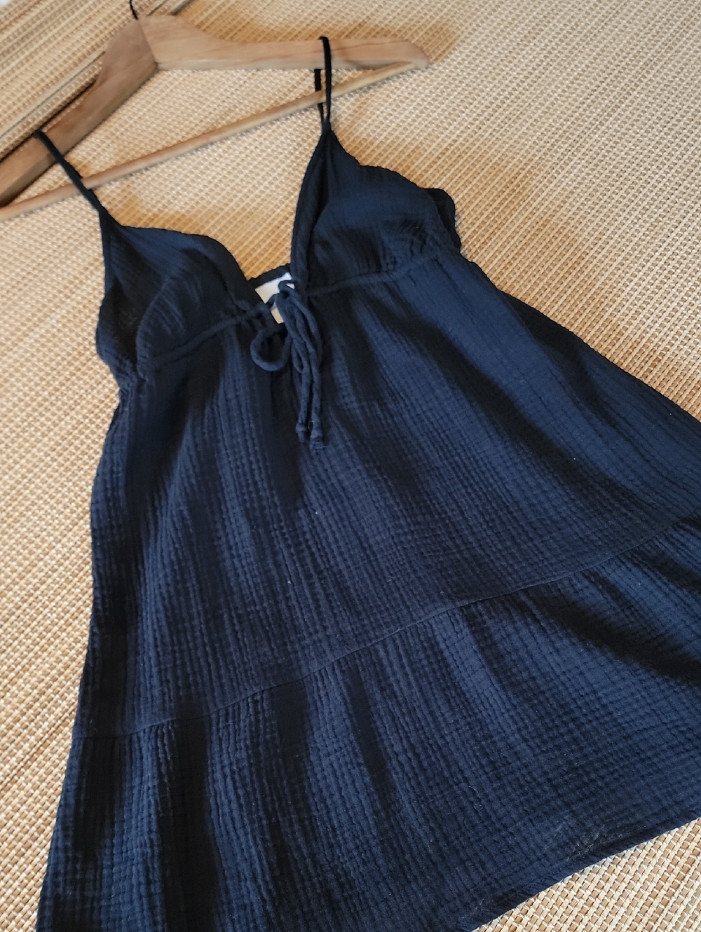 Xhilaration Black Gauze Textured Spaghetti Strap Dress, Swimsuit Coverup
